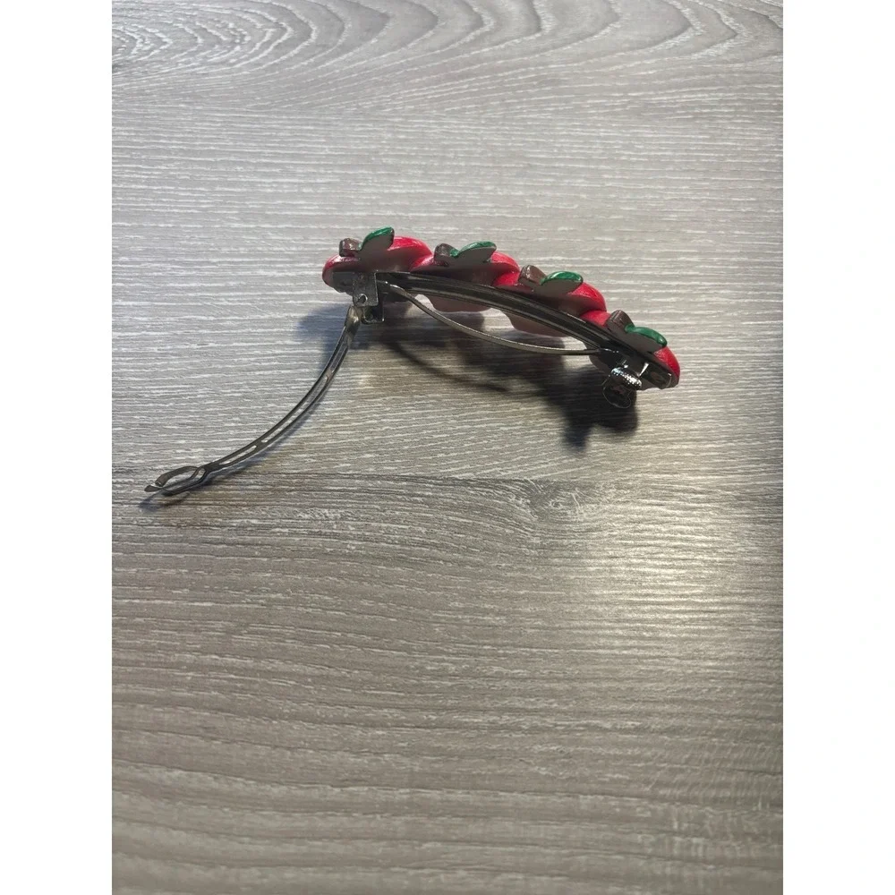 Vintage Red Apple Hair‎ Barrette French Clip Teacher Fruit Accessory 3.25